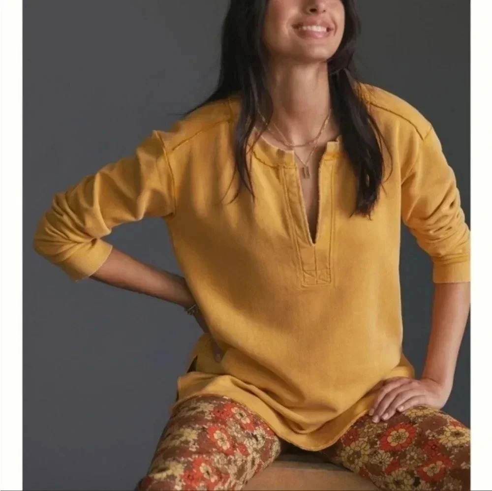 Anthropologie Pilcro Split-Hem Tunic Length Relaxed Fit Cotton Sweatshirt(XS)